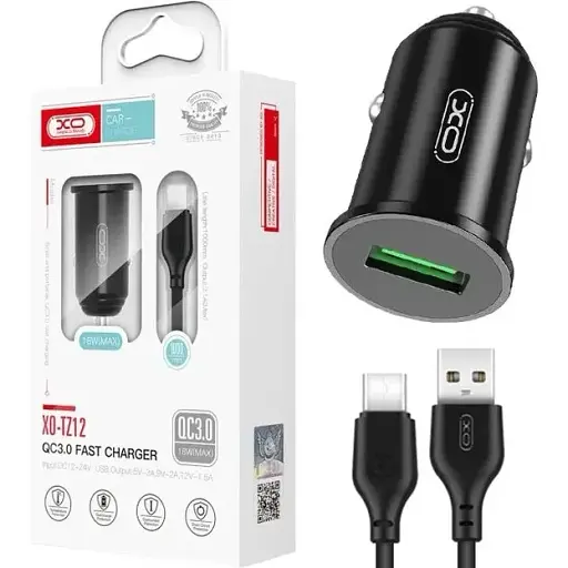 Автомобильное зарядное устройство XO TZ12 18W QC3.0 Car Charger with Type-C cable Черный - фото 1