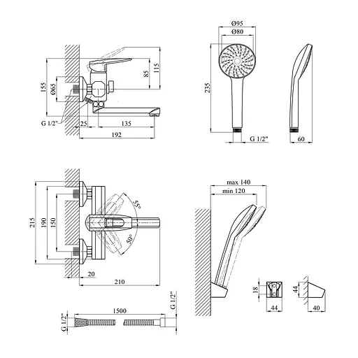 Смеситель для ванны Kroner KRM Kante - C060 (CV023581) - фото 8