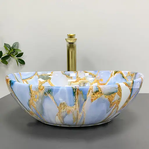 Умивальник VBI Parma marble blue glossy накладний VBI-011016, Цветной - фото 6