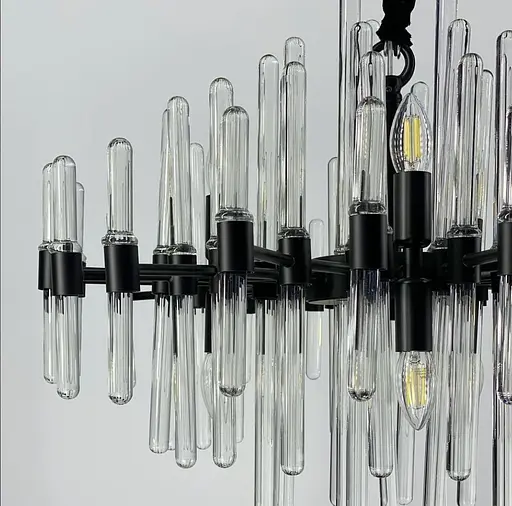 Розкішна люстра чорного кольору з скляними паличками Ø 100 см 22 лампи | Арт. MD 8073/22 BK | Line F - фото 2