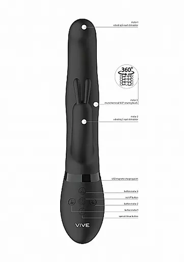 Вібратор-кролик Vive Izara 22 см (чорний) - фото 16