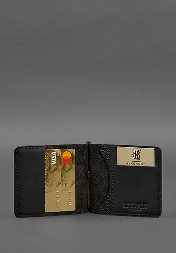 Мужской кожаный портмоне 1.0 зажим для денег черный Карбон - фото 4