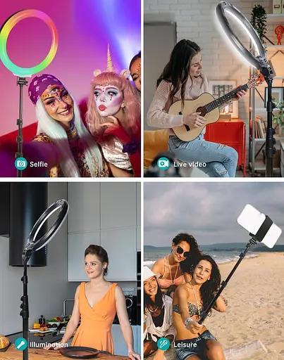 Кольцевой светильник Railee со штативом Светодиодный кольцевой светильник RGB 25,9 см со штативом для камеры - фото 7