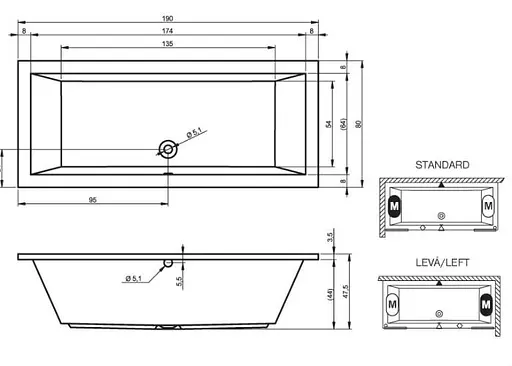 Ванна акриловая Rho Lusso 190x80 BA5900500000000 - фото 2