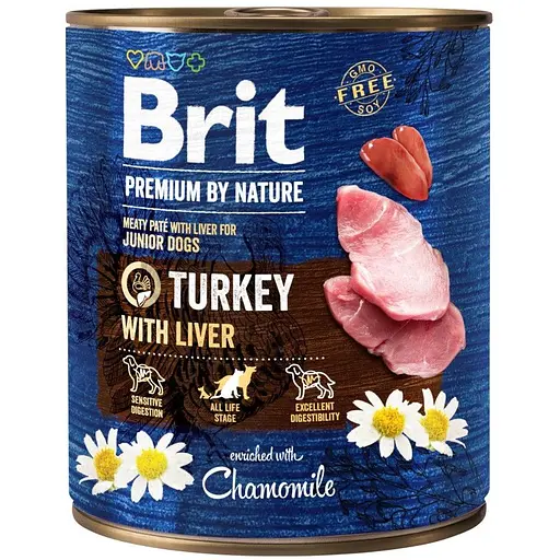 Вологий корм Brit Premium by Nature для собак індичатина з печінкою 800 г - фото 1
