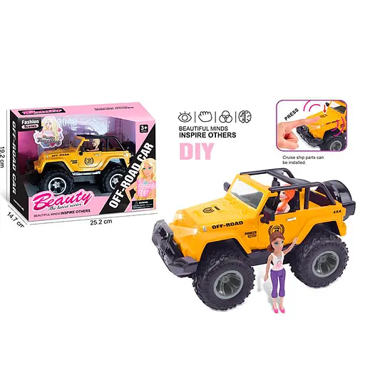 Лялька, 8 см, джип 23 см, звук, світло, гумові колеса, відчиняються двері, на батарейках - фото 2