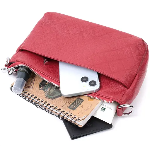 Сумка Vintage женская среднего размера на три отделения из натуральной кожи 24х15х9 см sum0027017 - фото 9