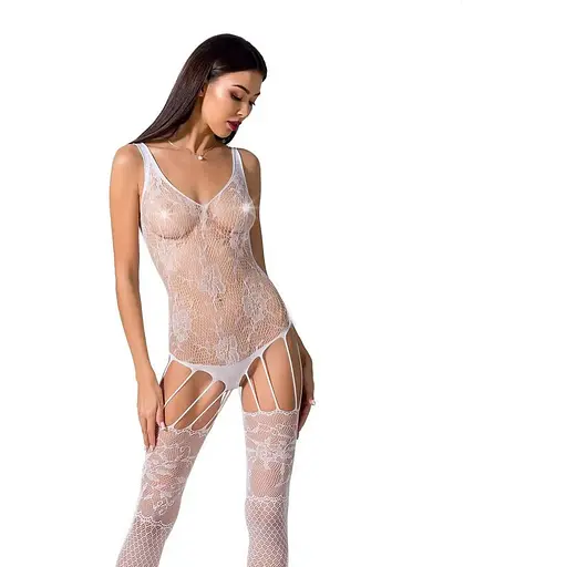 Ажурный бодистокинг с имитацией чулок Passion BS074 white One size