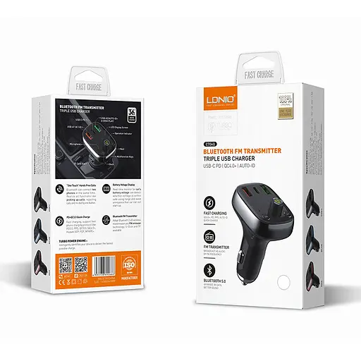 Адаптер автомобильный Ldnio with Bluetooth FM C704Q 2USB/1Type-C, PD/QC4.0, 36W - фото 6