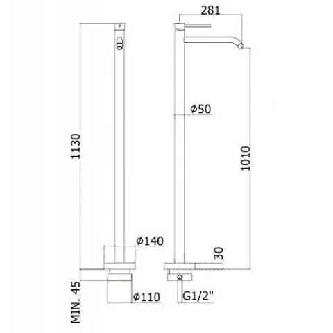 Змішувач для умивальника підлоговий Paffoni Light LIG 031 NO, Чорний матовий - фото 3