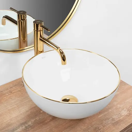 Умивальник Rea Stella white gold edge накладний REA-U7445, Золотий - фото 2