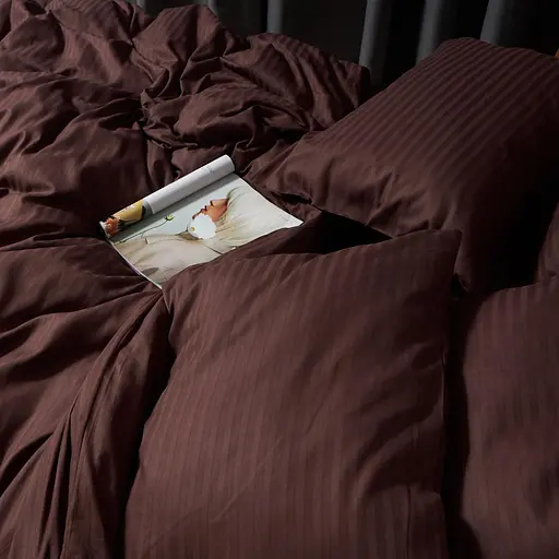 Комплект постільної білизни Moon&Star Satin Stripe Warm Espresso Сімейний 143х210х2 наволочки 2х50х70 - фото 2