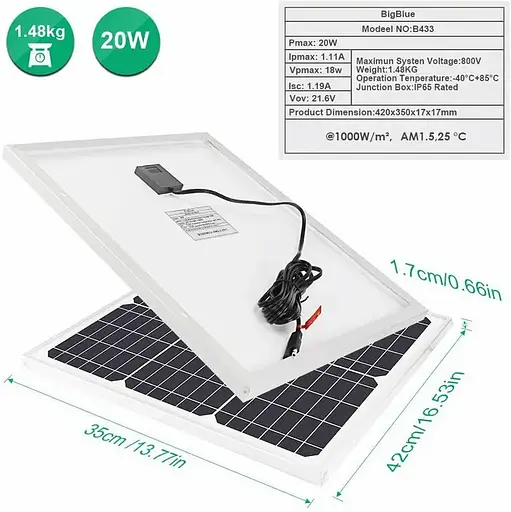 Портативная солнечная панель BIGBlue B433 20W Solar panels - фото 5