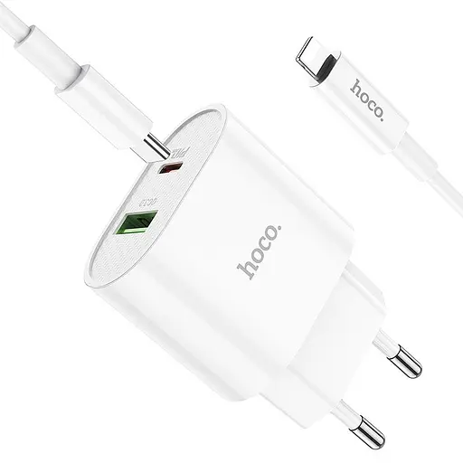 Мережевий зарядний пристрій Hoco C95A Lineal PD20W+QC3.0 + Cable USB-C to Lightning White (757326) [76051] - фото 8