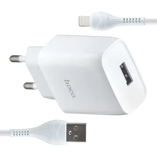 Блок живлення Hoco C72A зарядний пристрій з iPhone кабелем біле - фото 1