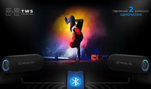 Портативна колонка Real-El RX715 10W Bluetooth TWS, RGB, Black - фото 14