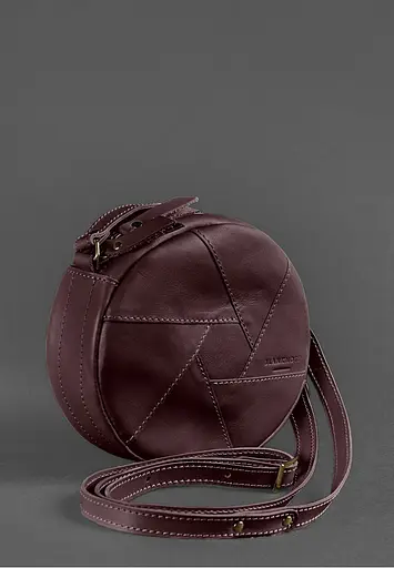 Шкіряна кругла жіноча сумка Бон-Бон бордова - фото 3