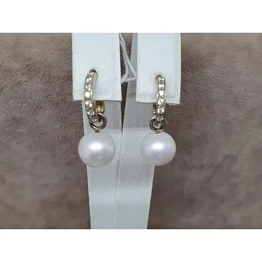 Золоті сережки Гаразд 2 в 1 з перлами і фіанітами. 3532577Ж - фото 4