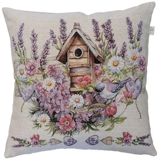 Наволочка гобеленовая Прованс Лавандовый сад Птичка возле скворечника 45х45 см (44302) - фото 1
