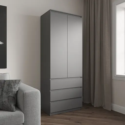 Шафа для одягу Vays R-16, 3 шухляди, полиці, без ручок, ЛДСП, 80×50×211 см – для спальні, вітальні, передпокою - фото 3