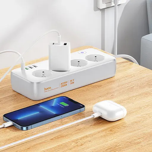 Удлинитель Hoco AC22 Sunlight (PD30W/1C/3A/4xSocket) (1.5m) - фото 5