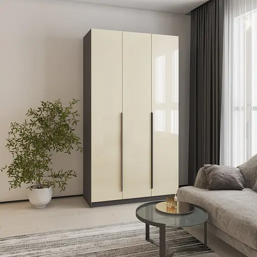 Шафа 3-дверна MebelStar Оскар Gloss BL-B, блок шухляд+полиці 120x52x220 см Антрацит/Альмонд (MBS-5207) - фото 1