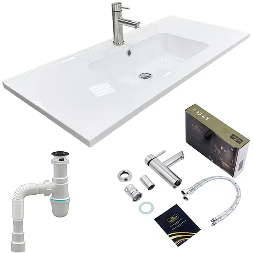 Раковина накладная Adamant FLATE 100, прямоугольная, с сифоном Click-Clack + смеситель (4824296207601) - фото 1