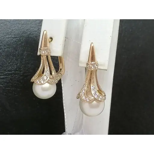 Золотые серьги Империя золота с фианитами и жемчугом. СВ755(2)И - фото 2