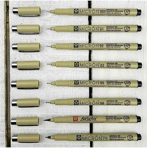 Набор линеров Pigma Micron 6 шт + 1 линер-кисть Pigma Brush + Pigma Micron PN в подарок Sakura - фото 2