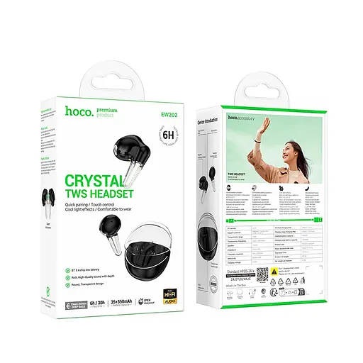 Бездротові навушники Hoco EW202 Magic true wireless BT headset, BT5.4, 35mAh, 350mAh, 6h, ipx4, black - фото 3