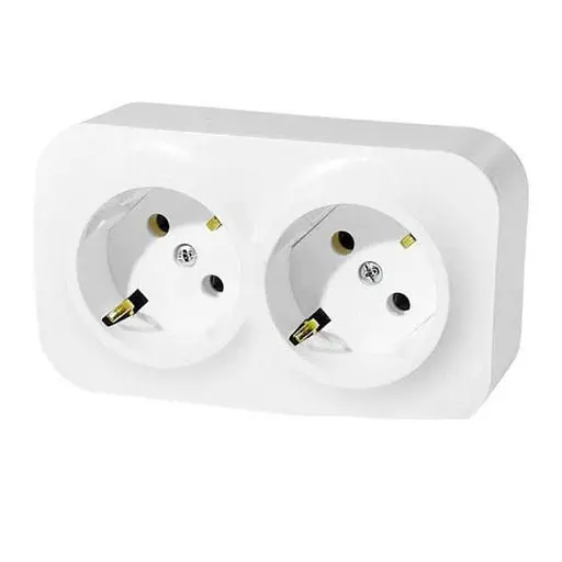 Розетка HOROZ ELECTRIC Eva, двойная накладная, с заземлением, белая