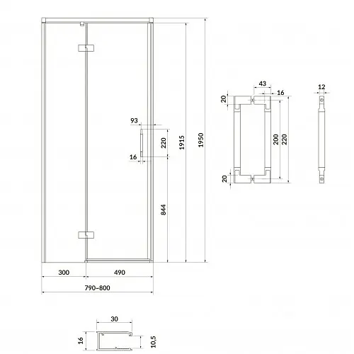 Душові двері Cersanit Larga 80x195 L розпашні профіль чорний S932-127, Ліва, прозорий, чорний - фото 2