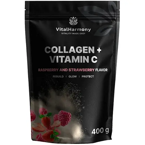 Коллаген и витамин С VitalHarmony Collagen pluc C, 400 грамм - Малина-клубника - фото 1
