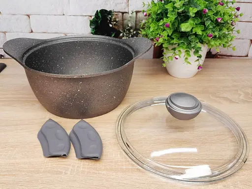 Каструля зі скляною кришкою O.M.S. Collection 3120 з гранітним покриттям 22 см 3.7 л Сірий (Туреччина) - фото 4