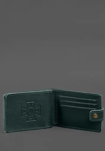 Кожаная обложка-портмоне на удостоверение ГСЧС зеленая - фото 4