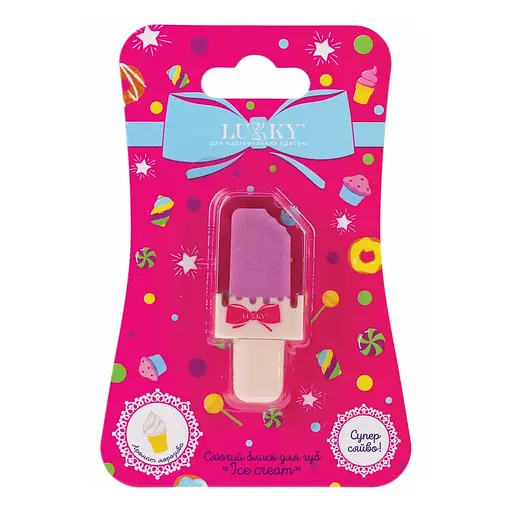 Сяючий блиск для губ Lukky Ice-cream фуксія зі смаком полуничного морозива (T25395)