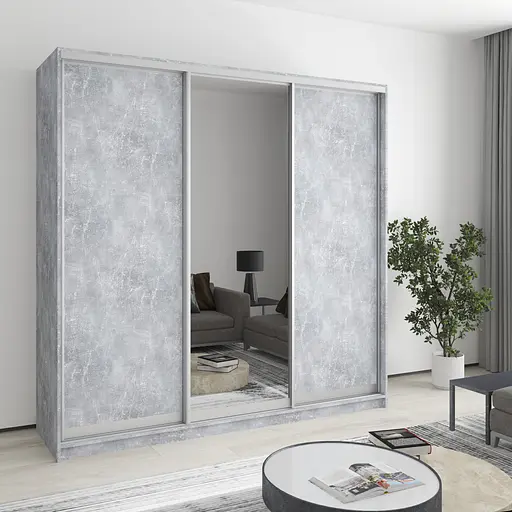 Шафа-купе тридверна MebelStar Стандарт AL 2ДСП/Дзеркало 210x60x210 см Бетон (MBS-2947)
