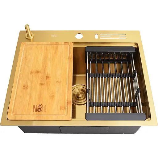 Кухонна мийка Nett NG-5747 золота з нержавійки 1.5 мм багатофункціональна - фото 5