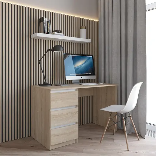 Комп’ютерний стіл Vays R-13 Дуб Сонома-Білі планки, письмовий з тумбою зліва, 3 шухляди, без ручок, ЛДСП, 120×60×75 см - для дому та офісу