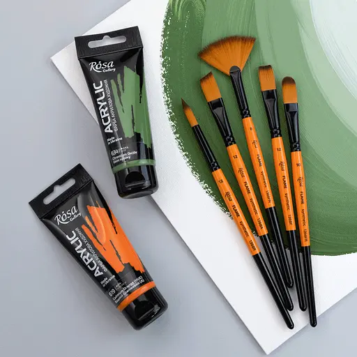 Пензель синтетика кутова FLAME 1368А №0 коротка ручка Rosa - фото 6