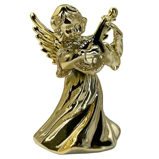 Новорічна підвіска MIS LT Янгол з бандурою великий 6х4,5х10 см золота гальваніка - фото 1