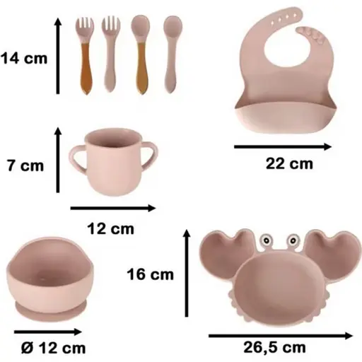 Набор детской силиконовой посуды для первого прикорма на присосках 9 предметов Краб Beige (18973) - фото 4