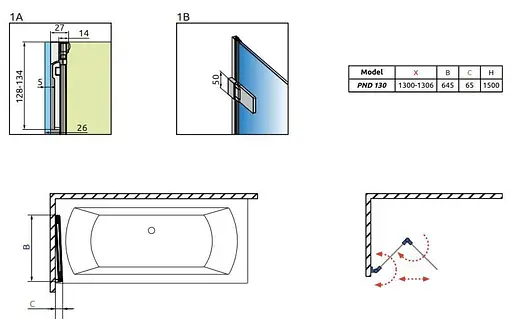 Шторка для ванны Radaway Arta PND 130 210213-01R правая - фото 4