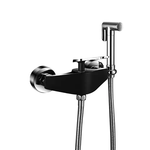 Змішувач для гігієнічного душу зовнішнього монтажу 150 мм Frap F2057, чорний/хром, Чорний матовий - фото 1