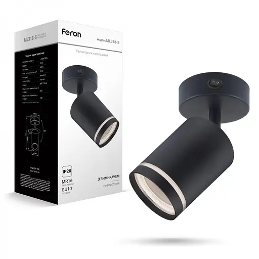 Накладний спот чорного кольору з вимикачем | Line F | Арт. ML318-S чорний - фото 1