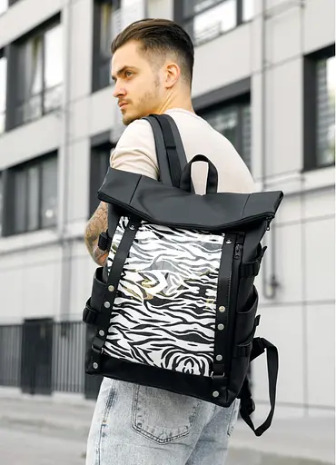 Рюкзак чоловічий Sambag RollTop Hacking чорний принт "Zebra" 41 х 30 х 16 см (24460146m) - фото 1