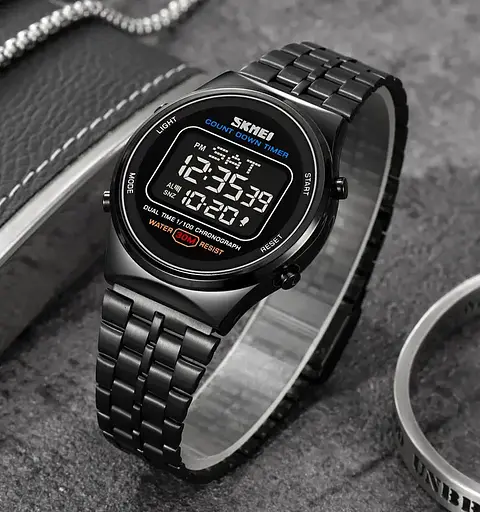 Часы мужские классические наручные Skmei 1882 (Черные с черным циферблатом) - фото 4