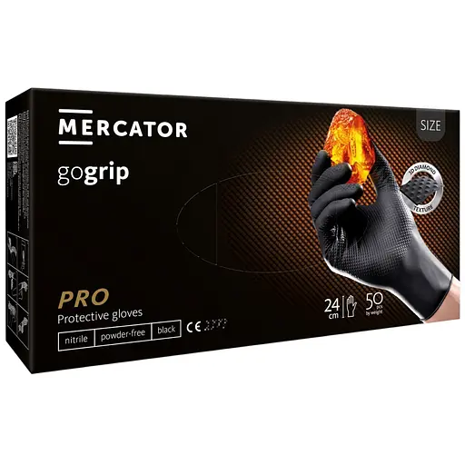 Рукавички нітрилові оглядові неприпудрені нестерильні Mercator gogrip L black 50 шт / уп 