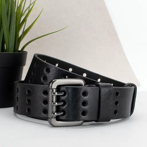 Ремінь чоловічий шкіряний широкий JK-4027 чорний з трьома язичками (125 см) - фото 1