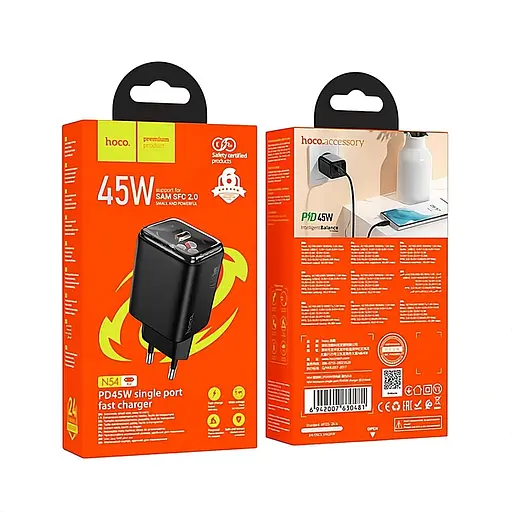 Сетевое зарядное устройство Hoco N54 Monsoon PD45W USB-C EU черный - фото 2